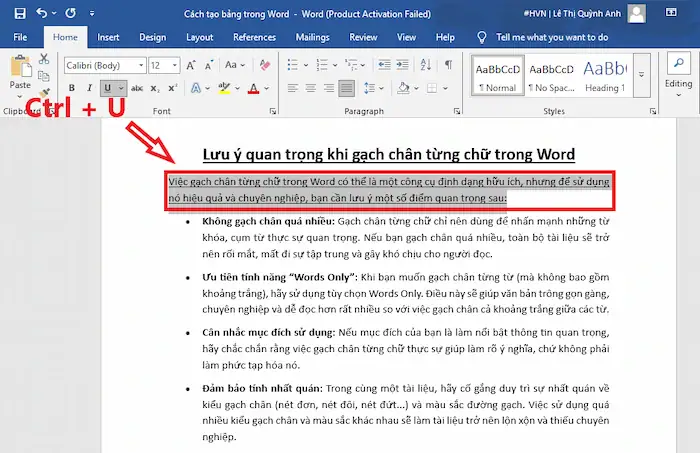 Cách Xóa Gạch Chân trong Word Gallery 2
