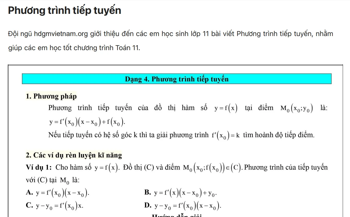 Phương trình tiếp tuyến là gì?