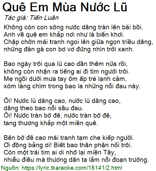 Quê Em Mùa Nước Lũ Lời Bài Hát