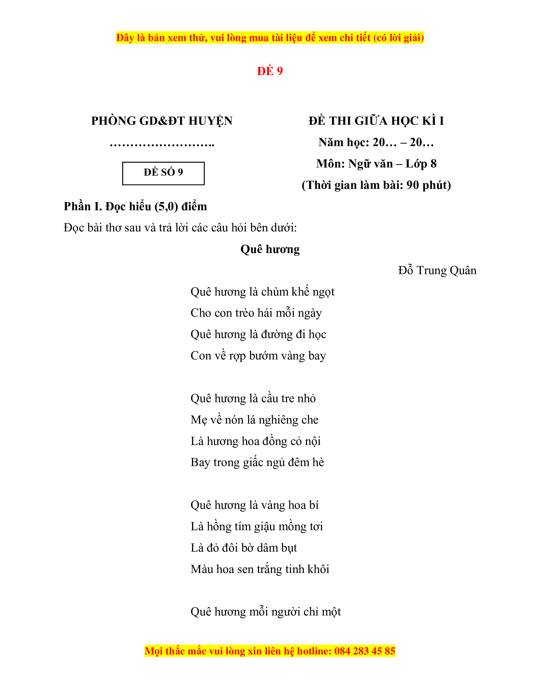 Đọc Hiểu Bài Thơ "Quê Hương" Của Đỗ Trung Quân