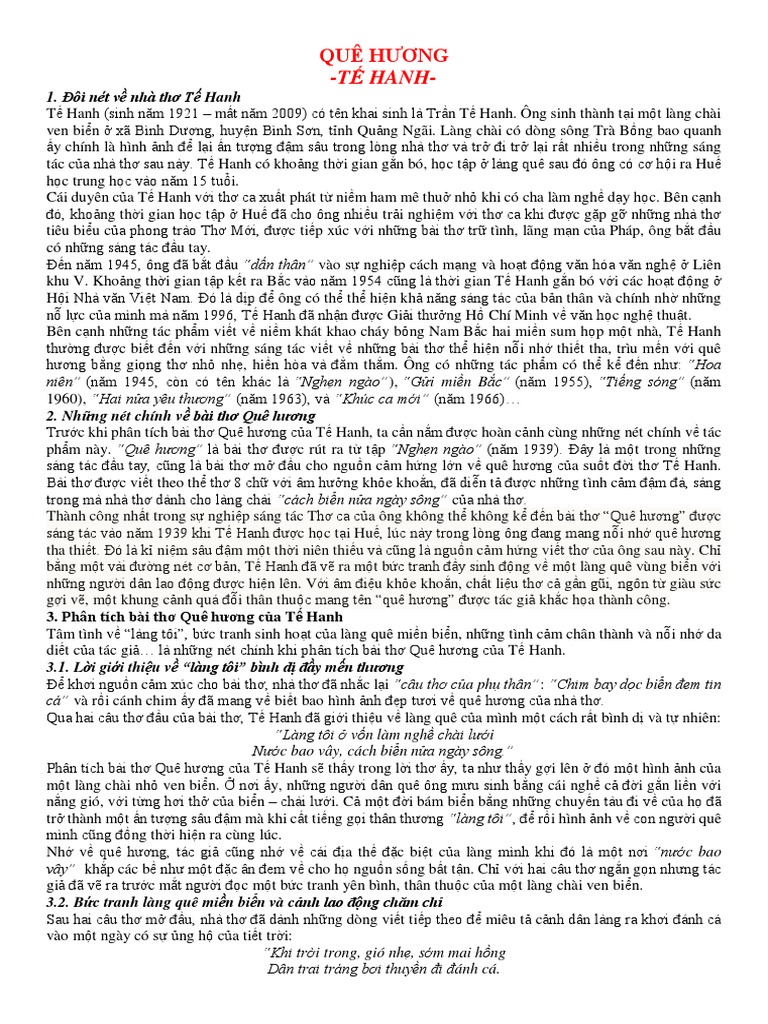 Quê Hương Tế Hanh Phân Tích