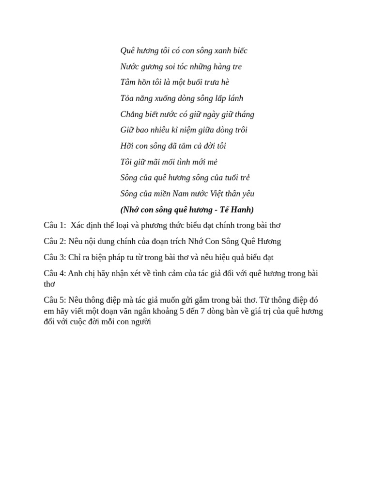 Quê hương tôi có con sông xanh biếc