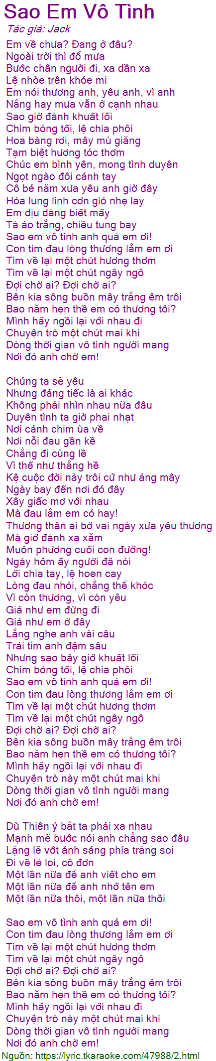 Sao Em Vô Tình Lời