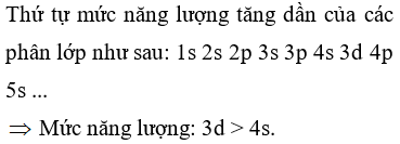 Sắp xếp các phân lớp theo thứ tự mức năng lượng tăng dần