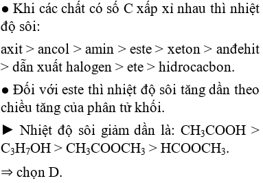 Sắp xếp nhiệt độ sôi của các chất hữu cơ