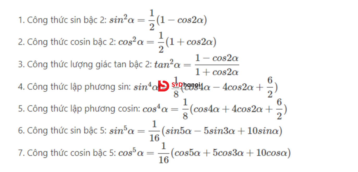 Công thức hạ bậc sin bình 2x