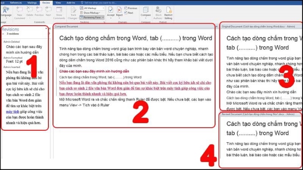 So sánh sự khác nhau giữa 2 file Word