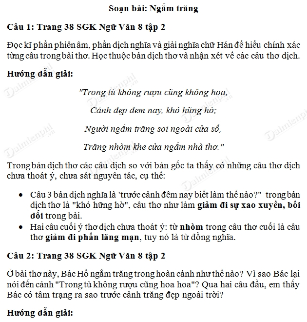 Soạn bài Ngắm trăng lớp 8