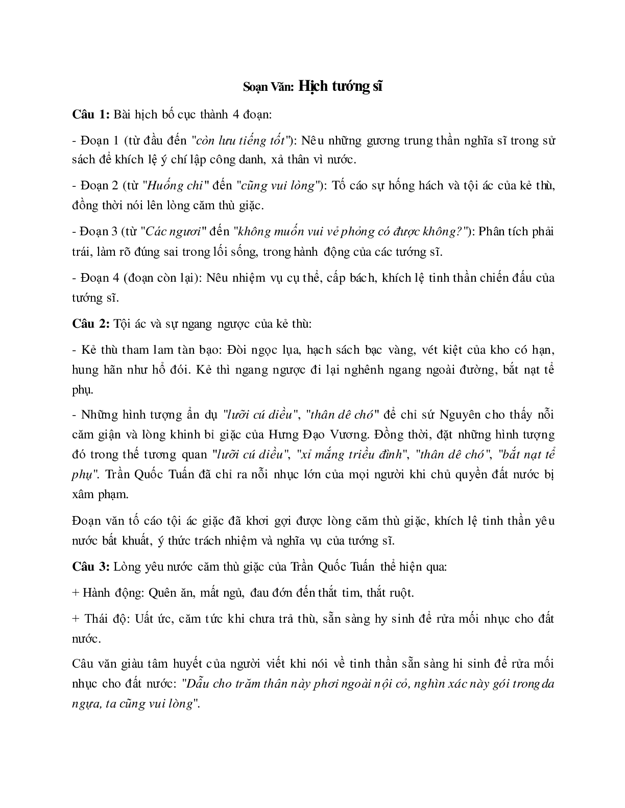 Soạn Hịch Tướng Sĩ Ngắn Nhất