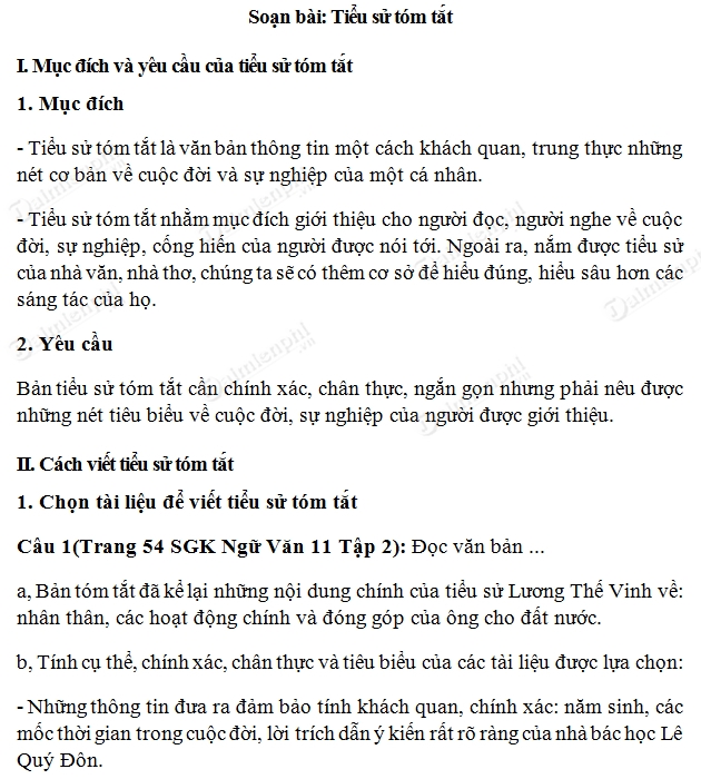 Soạn Tiểu Sử Tóm Tắt Hiệu Quả