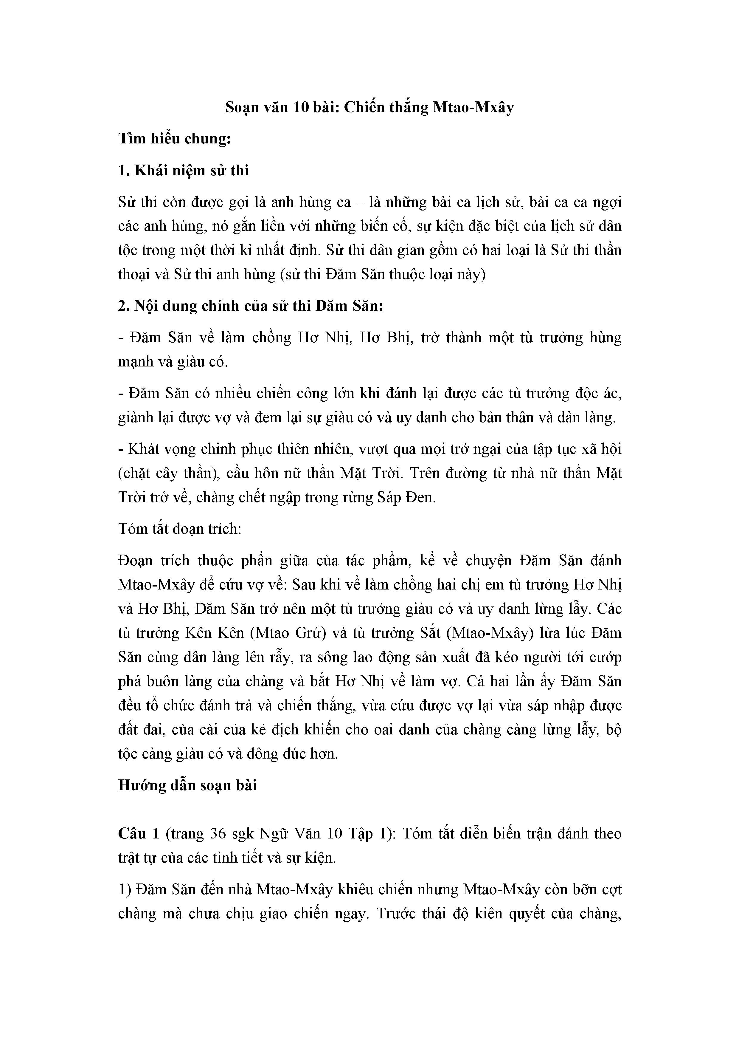Soạn Văn 10: 10 Chiến Thắng Mtao Mxây - Chiến Thắng Vĩ Đại Của Nhân Dân