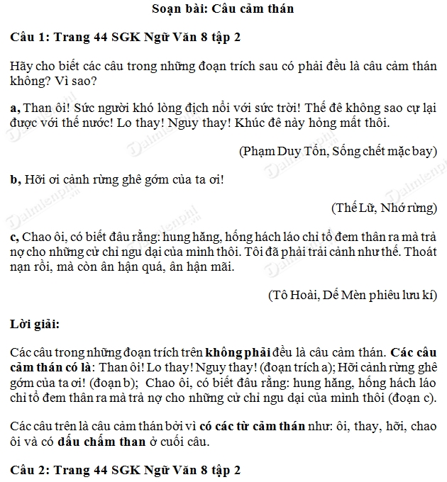 Soạn Văn 8 Bài Câu Cảm Thán