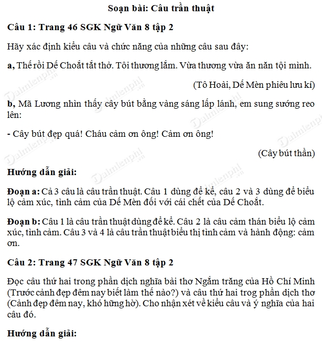 Soạn Văn 8: Bài Tập Về Câu Trần Thuật