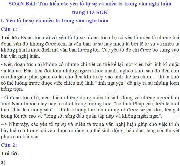Soạn Văn 8: Tìm Hiểu Các Yếu Tố Tự Sự Và Miêu Tả Trong Văn Nghị Luận