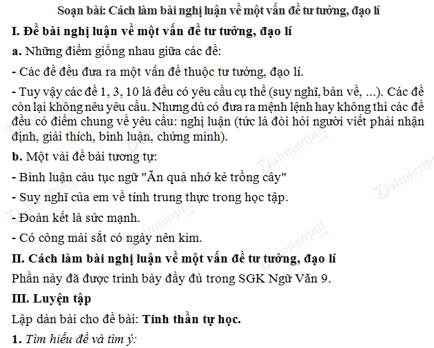 Soạn Văn 9 Nghị Luận Về Tư Tưởng Đạo Lý