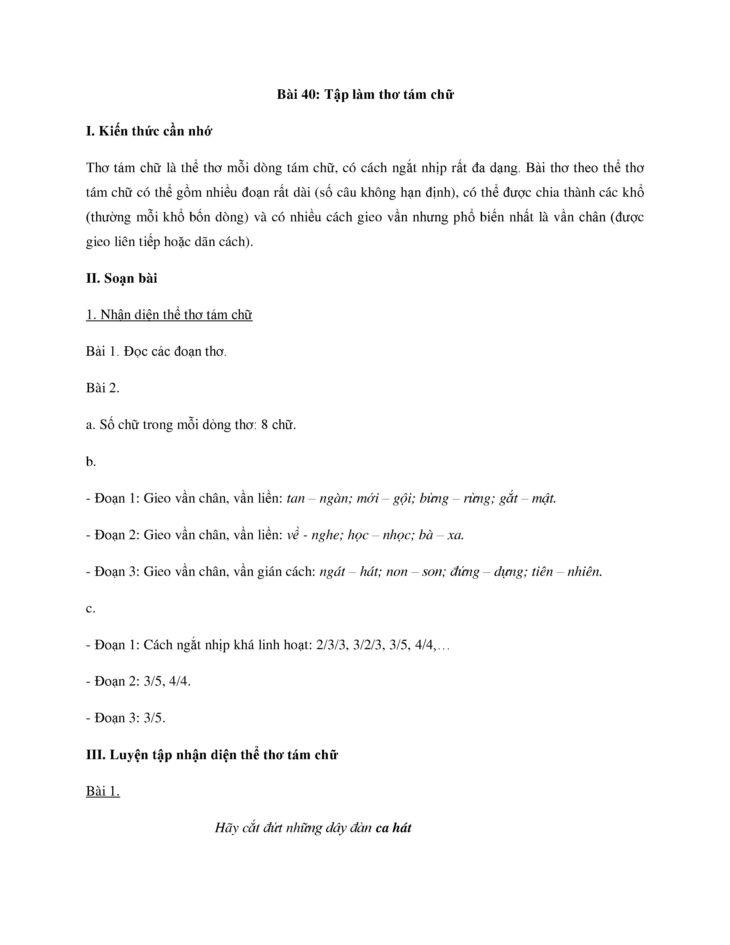 Soạn Văn 9 Tập Làm Thơ 8 Chữ