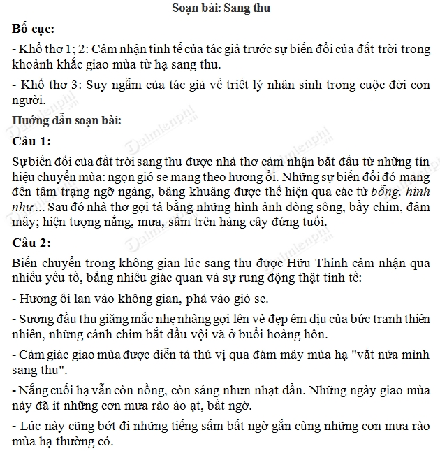 Soạn Văn Bài Sang Thu Lớp 9: Chi Tiết, Đầy Đủ