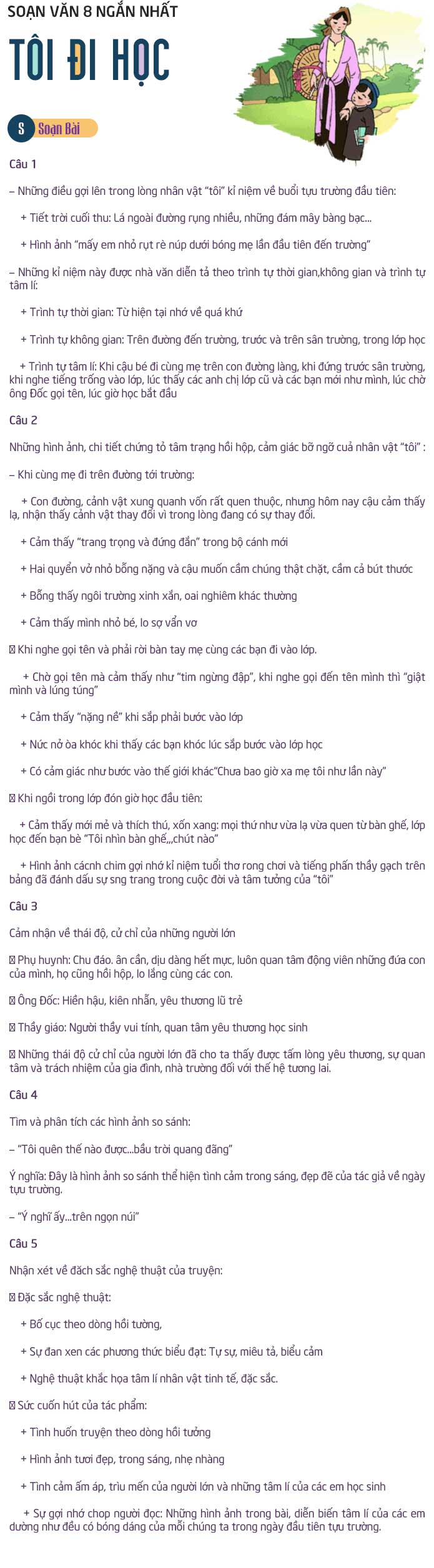 Soạn Văn Lớp 8 Bài Tôi Đi Học