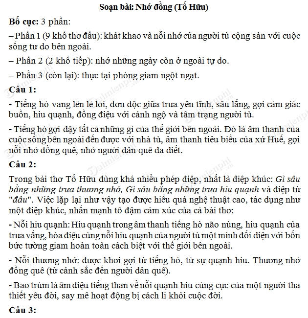 Soạn Văn Nhớ Đồng