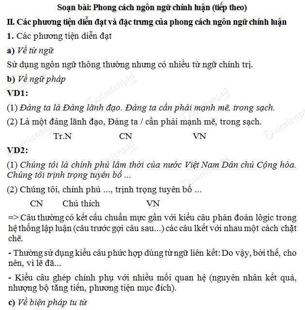 Soạn Văn Phong Cách Ngôn Ngữ Chính Luận (Tiếp Theo)