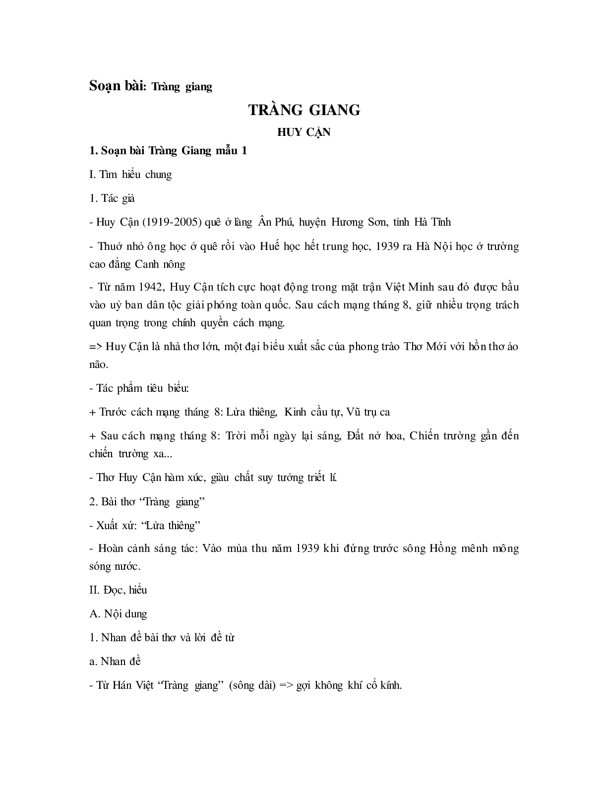 Soạn Văn Tràng Giang Siêu Ngắn