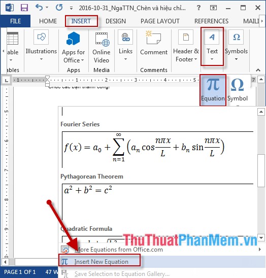 Công thức toán trong Word Gallery 2