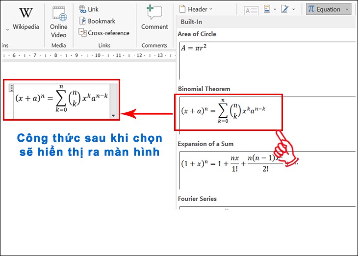 Công thức toán trong Word Gallery 1