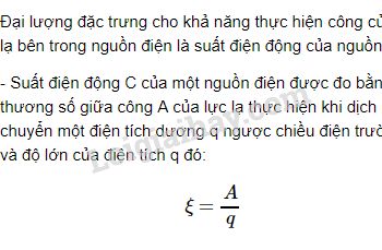 Suất điện động của nguồn điện đặc trưng cho gì?