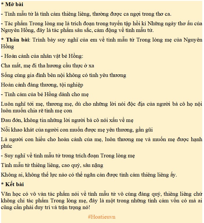 Suy nghĩ về tình mẫu tử trong đoạn trích Trong lòng mẹ
