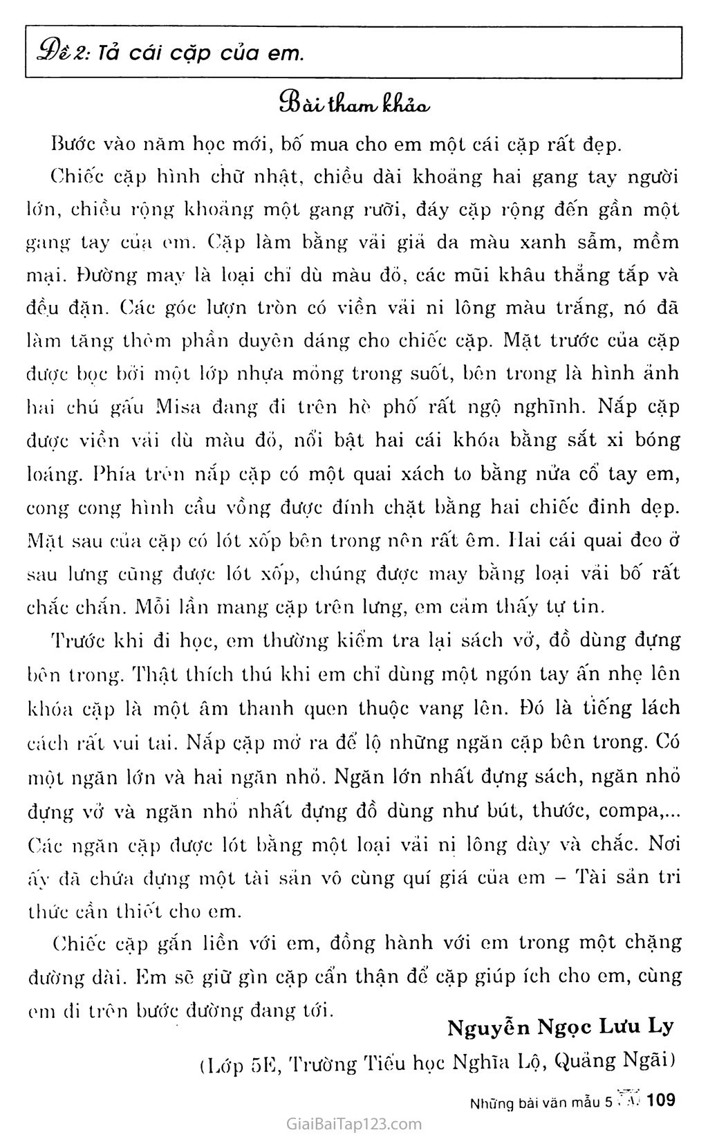 Tả cái cặp của em lớp 5