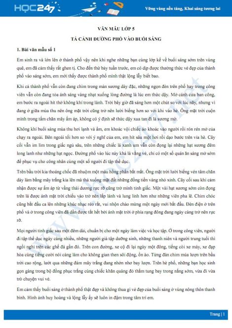 Tả cảnh đường phố vào buổi sáng