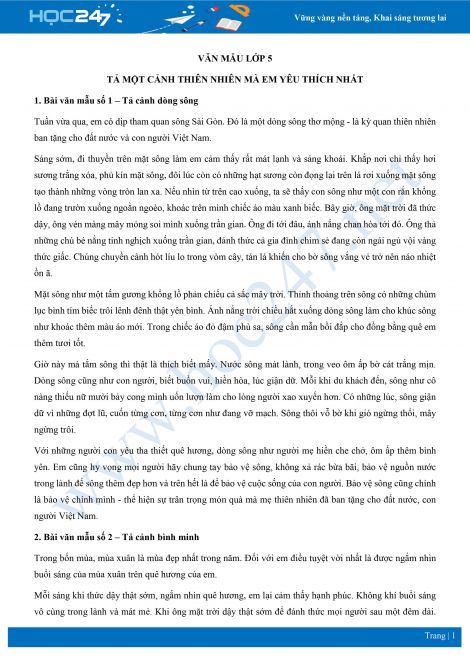 Tả Cảnh Thiên Nhiên Lớp 5