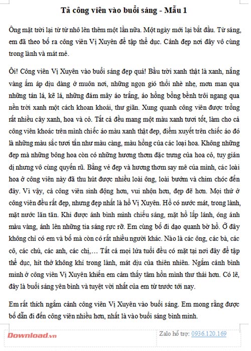 Tả Công Viên Vào Sáng Sớm Lớp 5