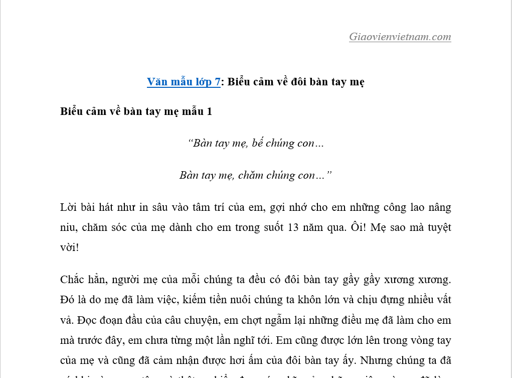 Tả đôi bàn tay của mẹ