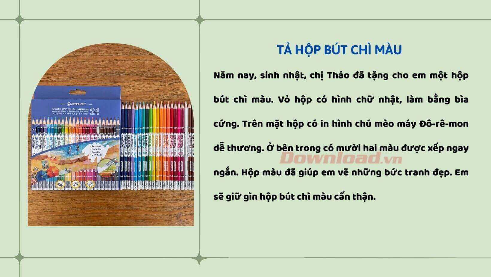Tả hộp bút màu của em lớp 2