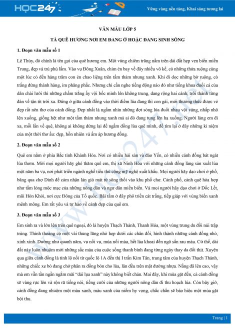 Tả nơi em sinh sống lớp 5