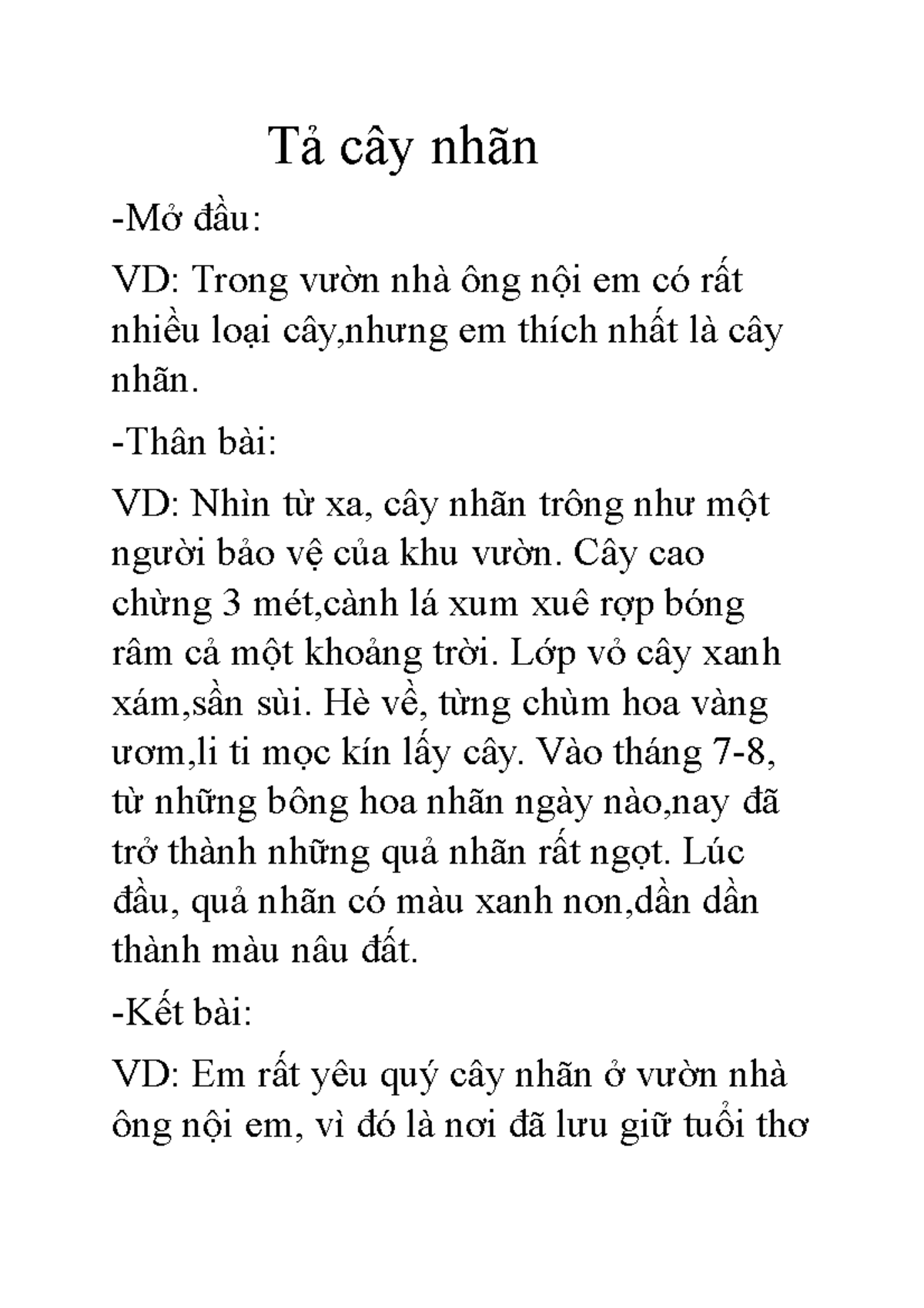 Tả về cây nhãn