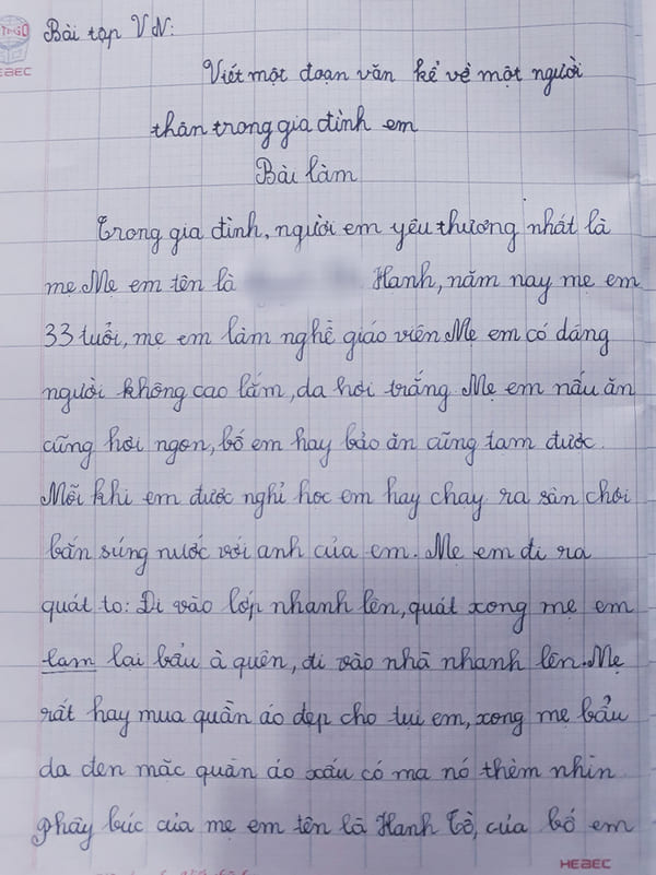 Tả về người thân trong gia đình em