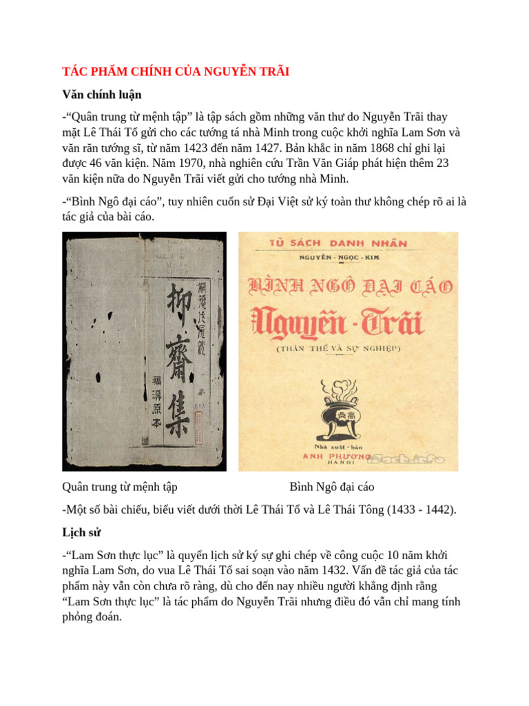 Một số tác phẩm tiêu biểu của Nguyễn Trãi Gallery 1