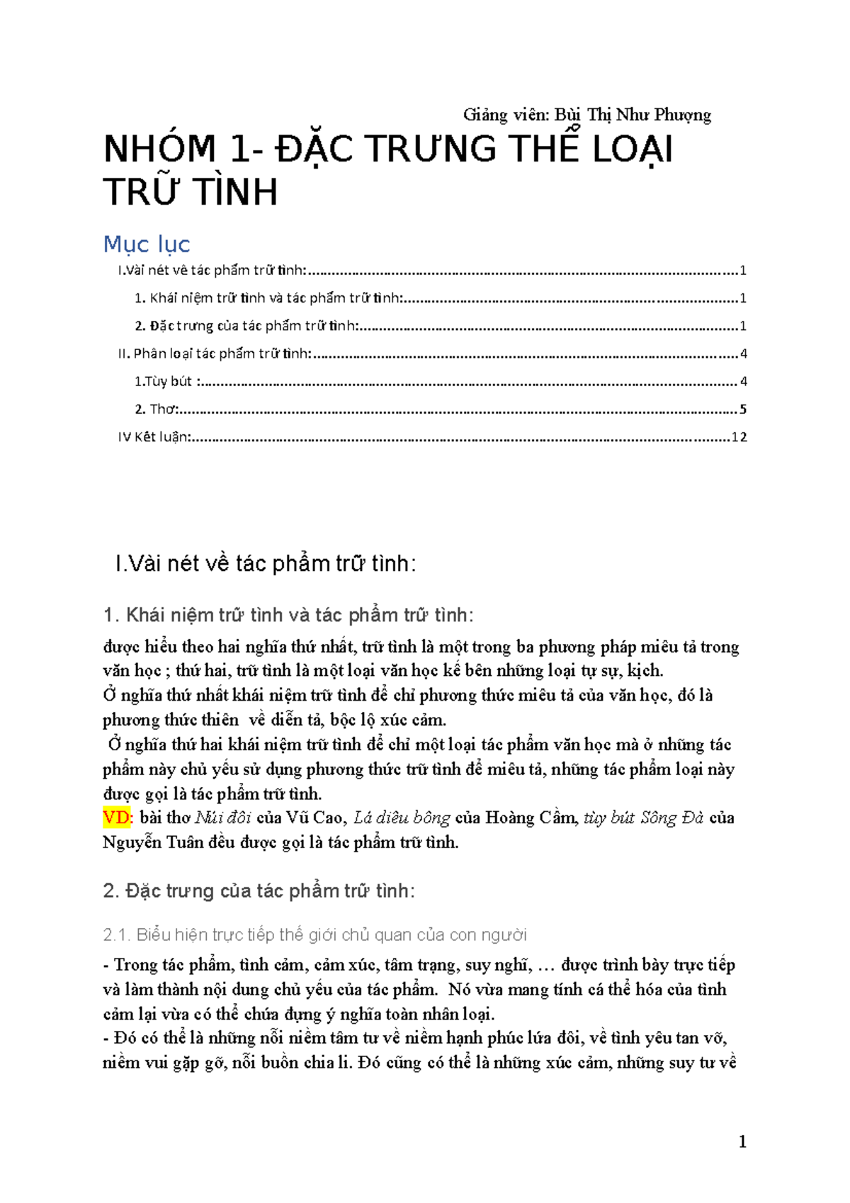 Tác phẩm trữ tình là gì?