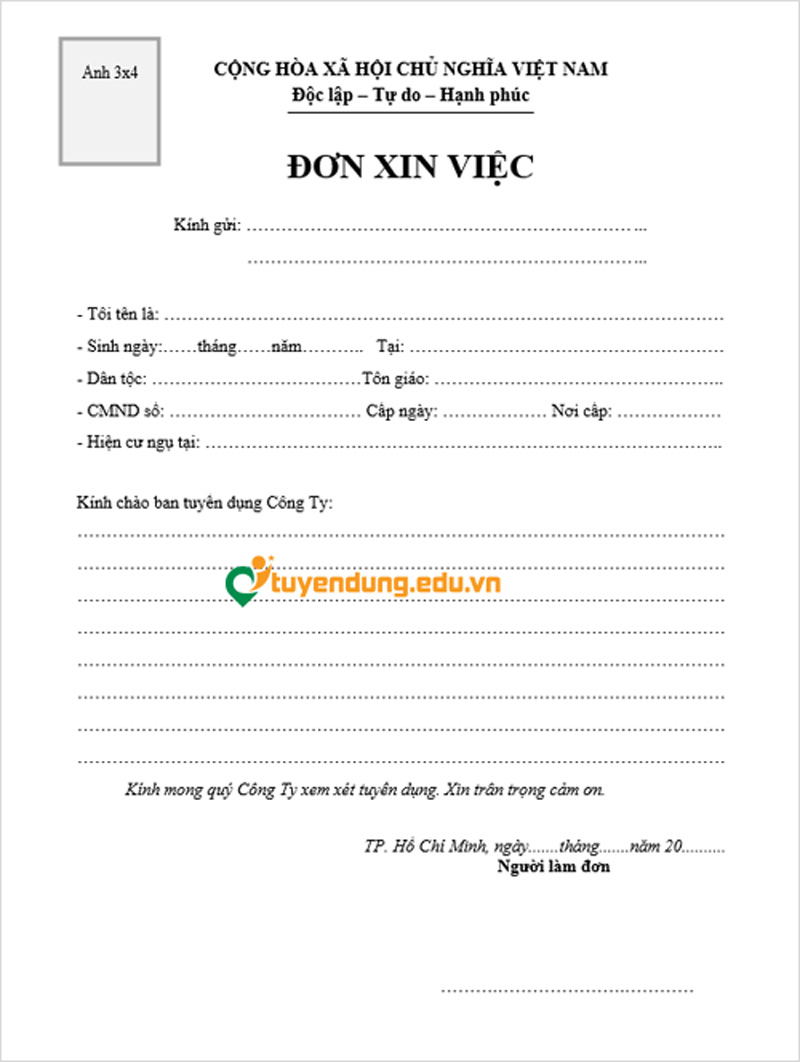 Tải Mẫu Đơn Xin Việc Có Dán Ảnh