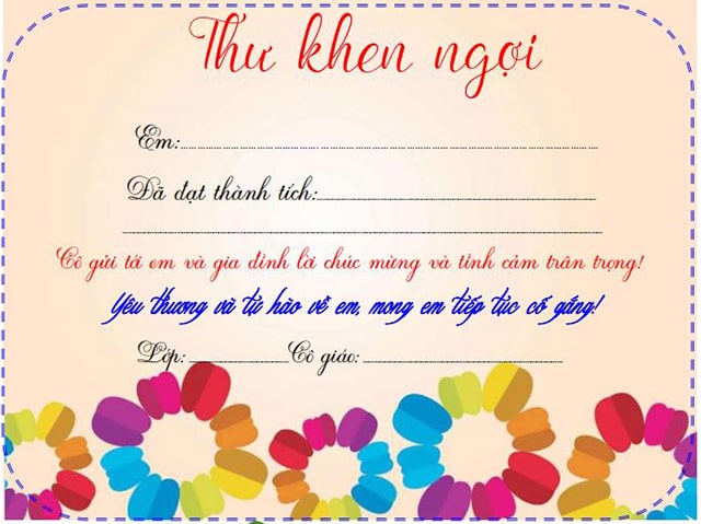 Mẫu Thư Khen Học Sinh Tiểu Học File Word Gallery 2