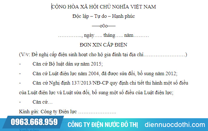 Mẫu đơn xin lắp điện sinh hoạt hộ gia đình Gallery 2