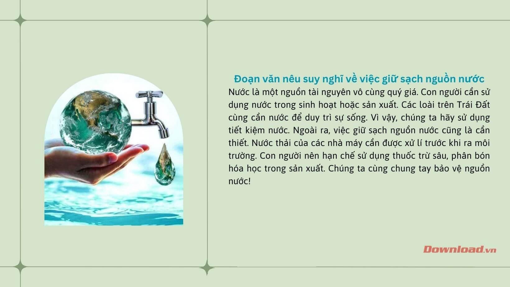 Viết đoạn văn về bảo vệ nguồn nước sạch lớp 3 Gallery 1