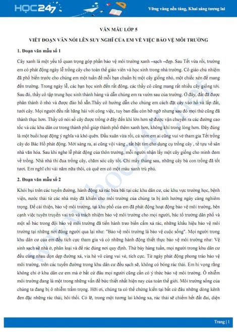 Viết đoạn văn trình bày suy nghĩ của em về bảo vệ môi trường lớp 8 Gallery 1