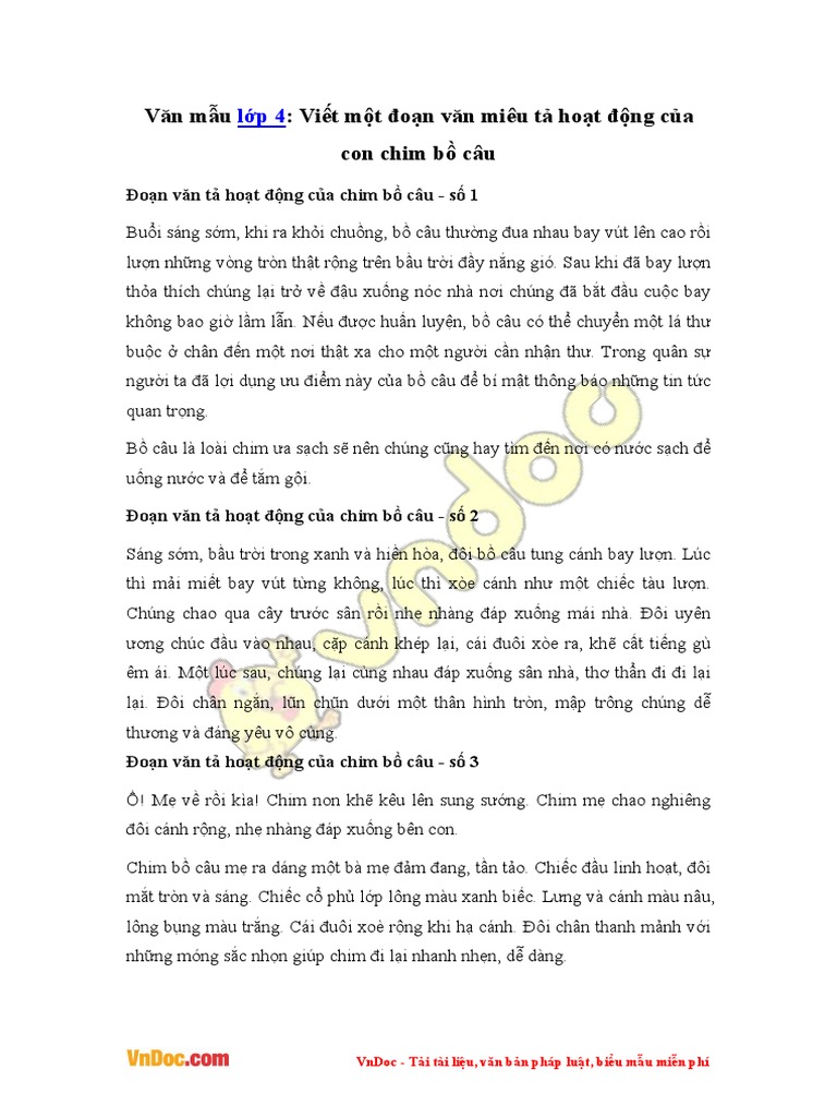 Tả Chim Bồ Câu Lớp 4 Gallery 2