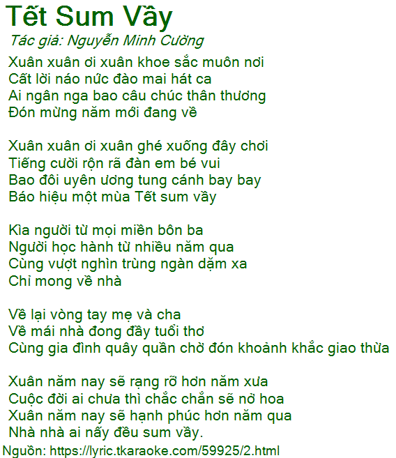 Tết Là Tết Sum Vầy Lời Bài Hát