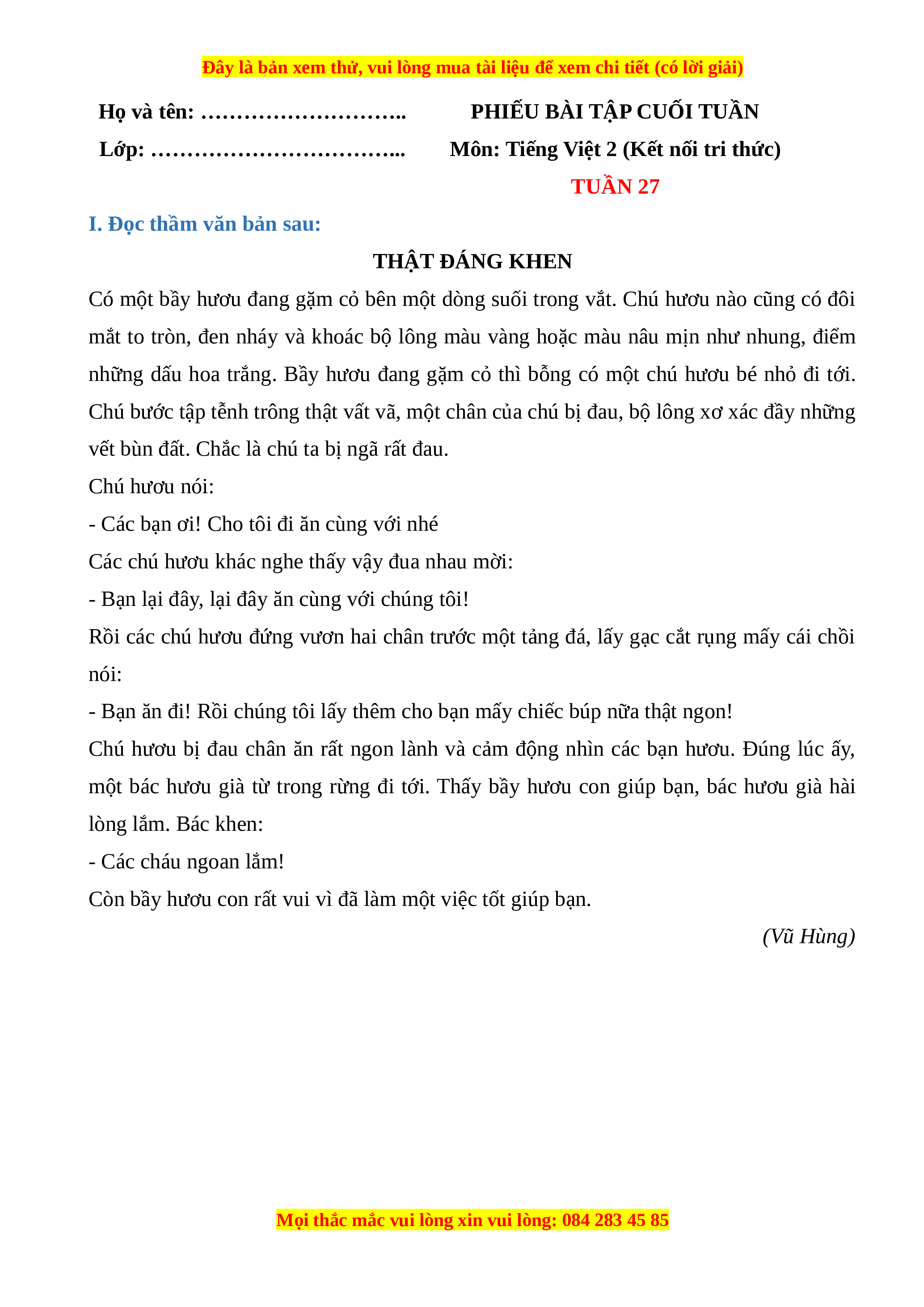 Thật Đáng Khen Lớp 2