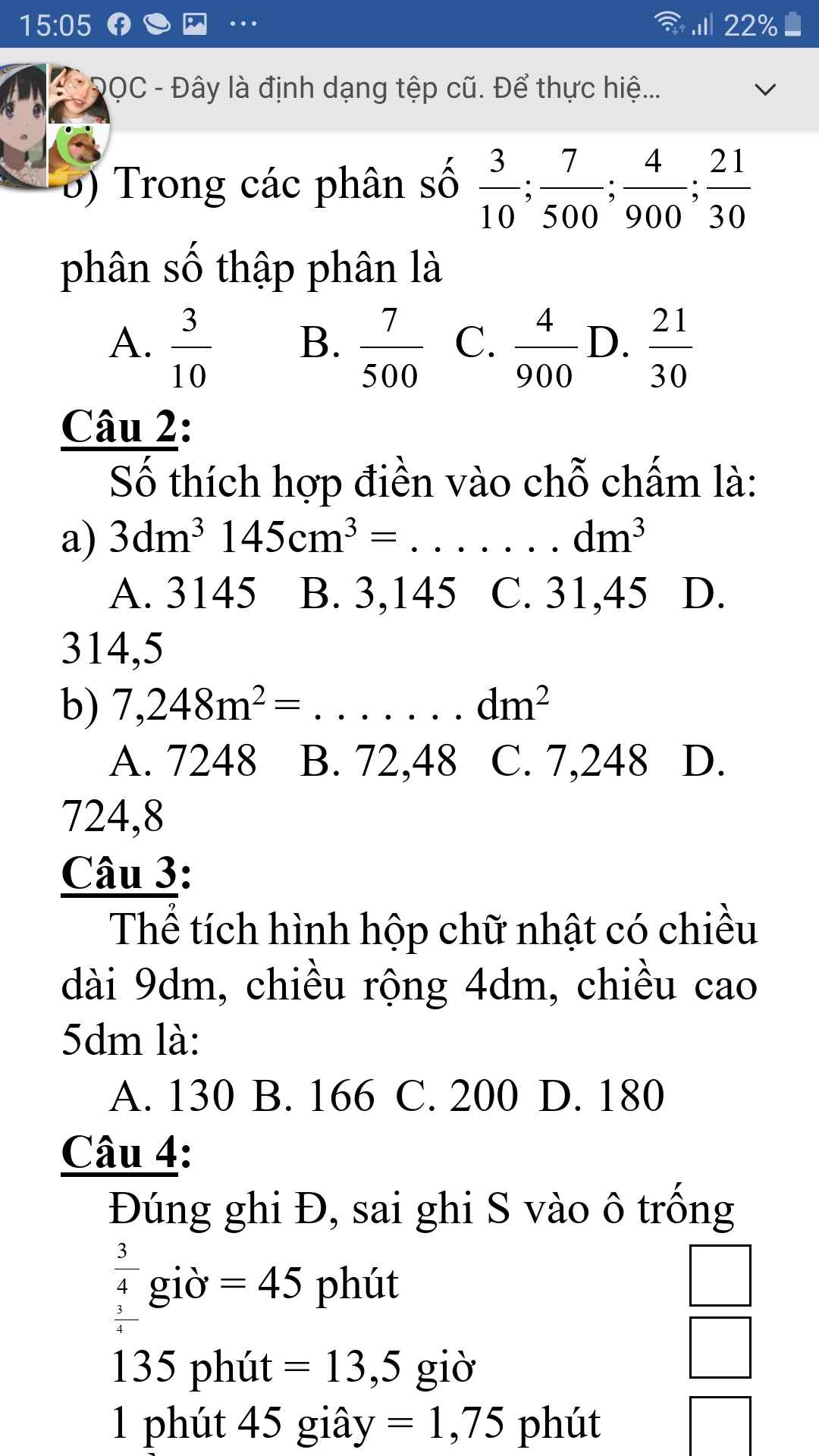 Thể tích hình hộp chữ nhật có chiều dài 9dm, chiều rộng 8dm, chiều cao 6dm là bao nhiêu?