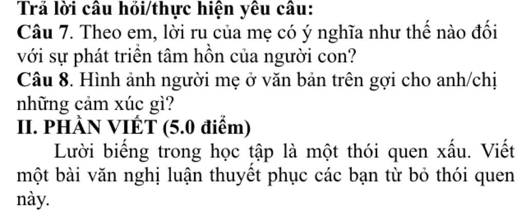 Ý nghĩa của lời ru mẹ đối với sự phát triển tâm hồn của người con